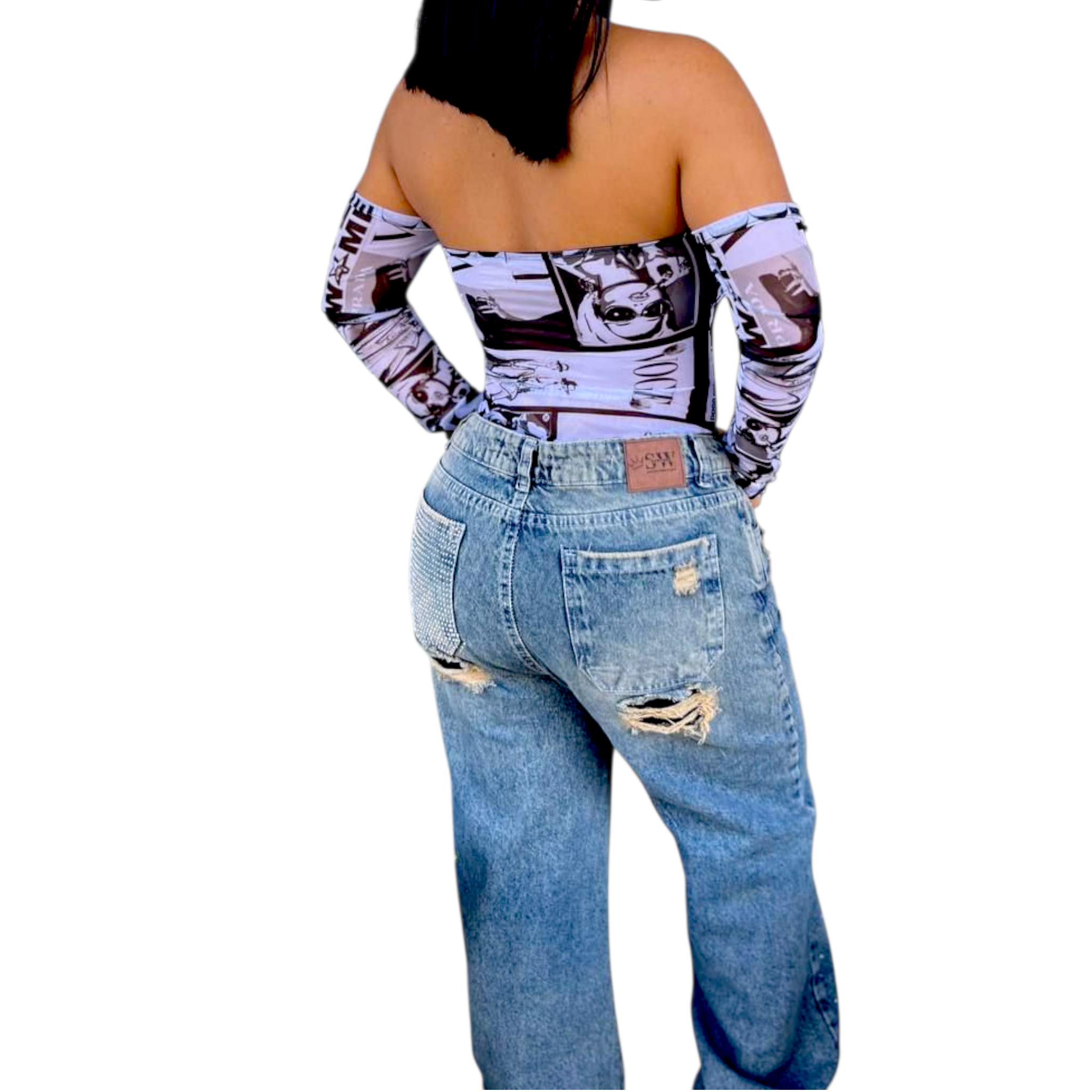 pantalon brillos con desgaste en bolsillo recto