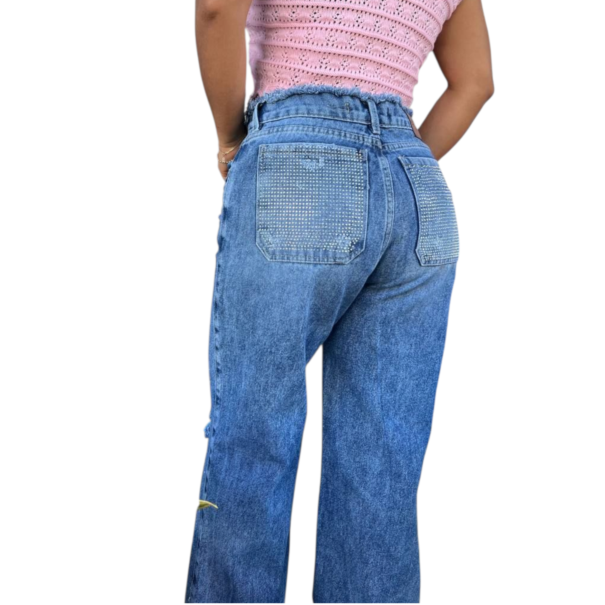 pantalon con desgaste y brillos claro