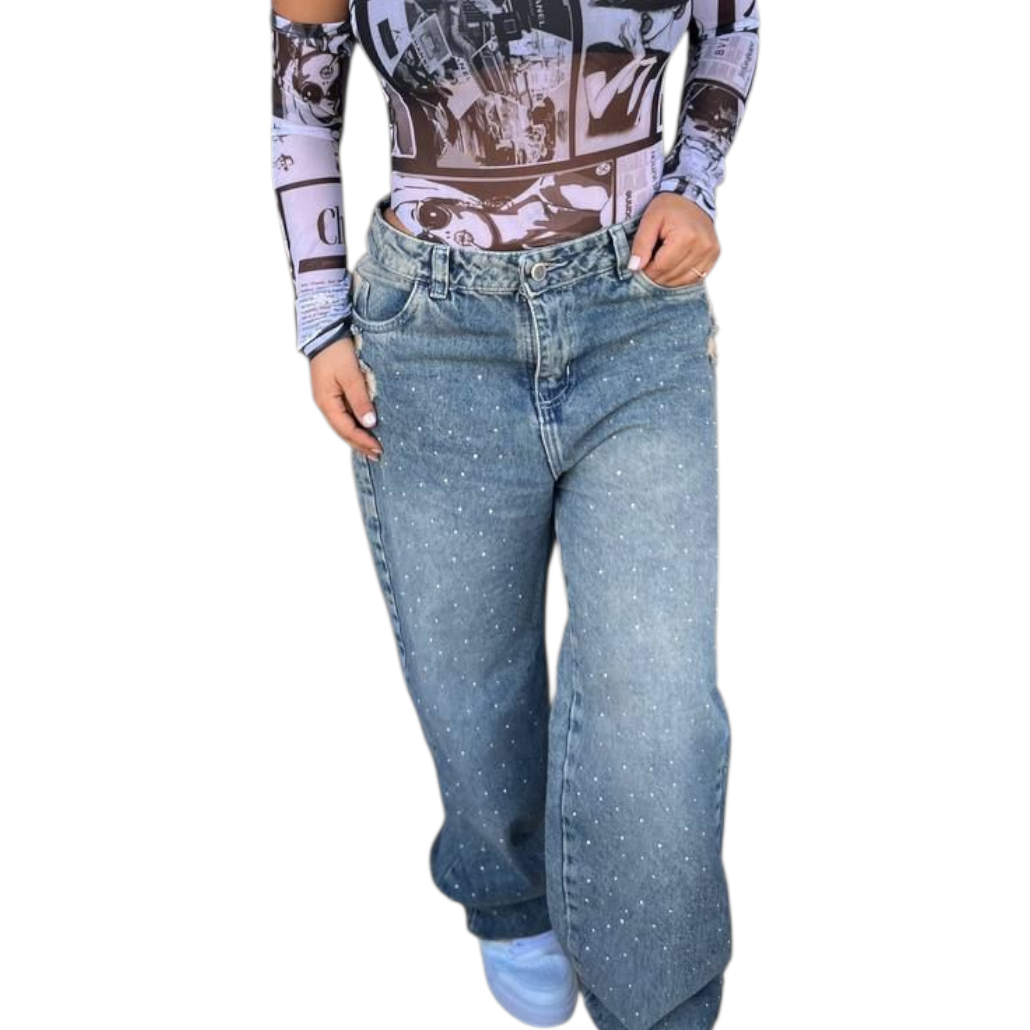 pantalon brillos con desgaste en bolsillo recto