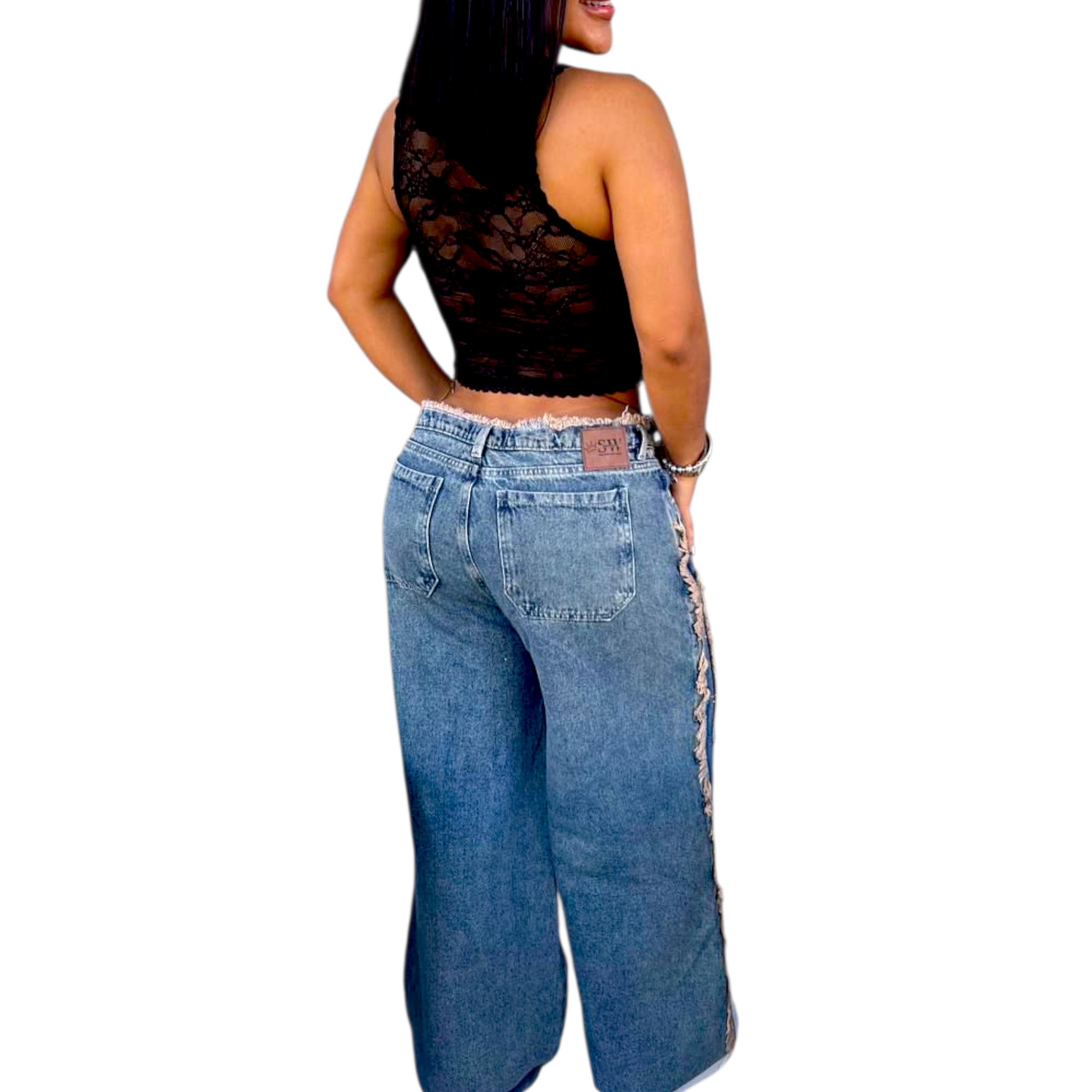 pantalon de brillos con desgaste