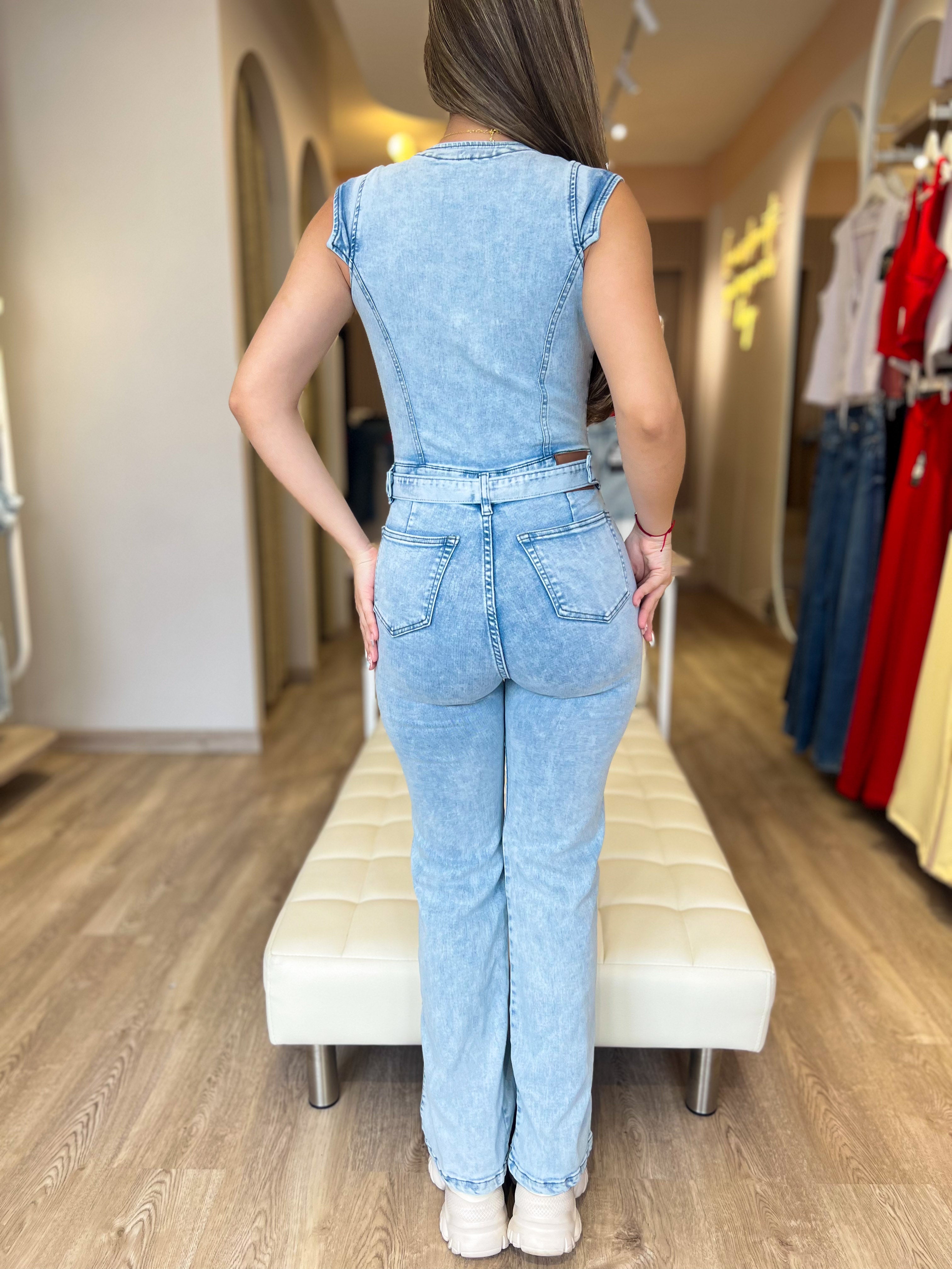 Enterizo Denim Claro Tiras Ajustables
